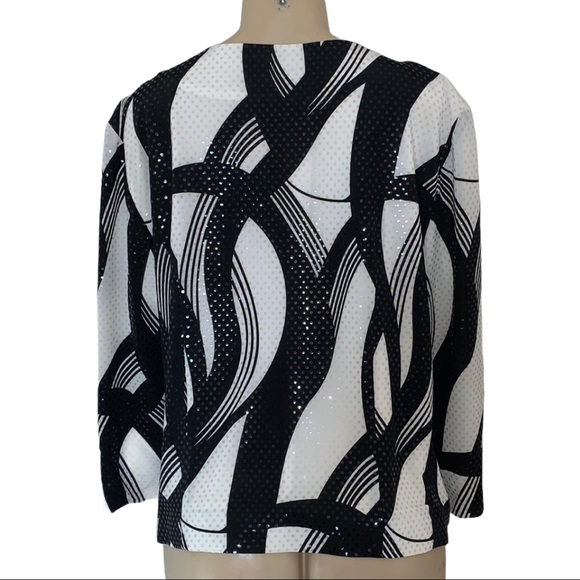 VTG Joseph Ribkoff Zebra Black White Bold Retro Veston Glitter Blouse Jacket - Picture 4 of 7